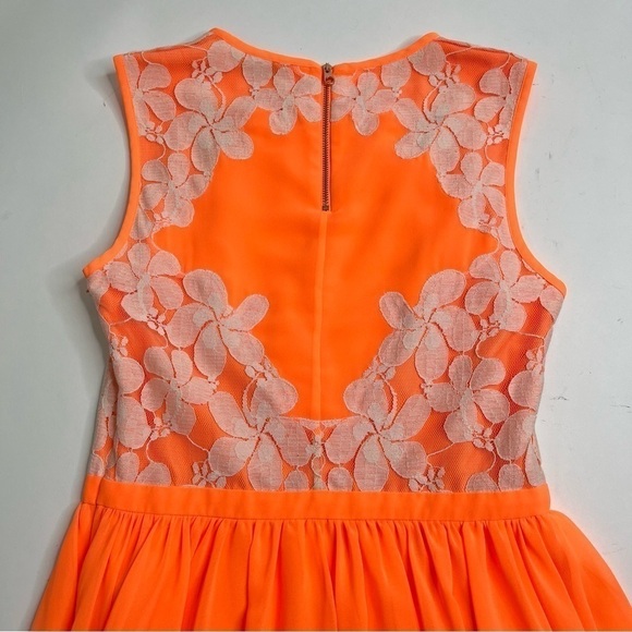 Ted BAKER London Neon Orange Chiffon White Lace Fit & Flare Vember Mini Dress - Picture 10 of 16